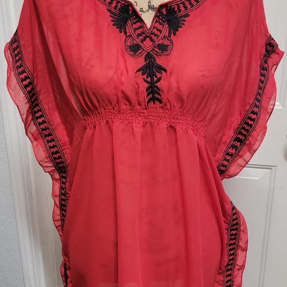 Michael K Tops - Elegant Red Embroidered Women's Top